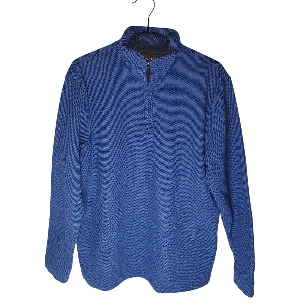 Haggar Size M 1/4 Zip Mock Neck Pullover Sweater Blue Midweight